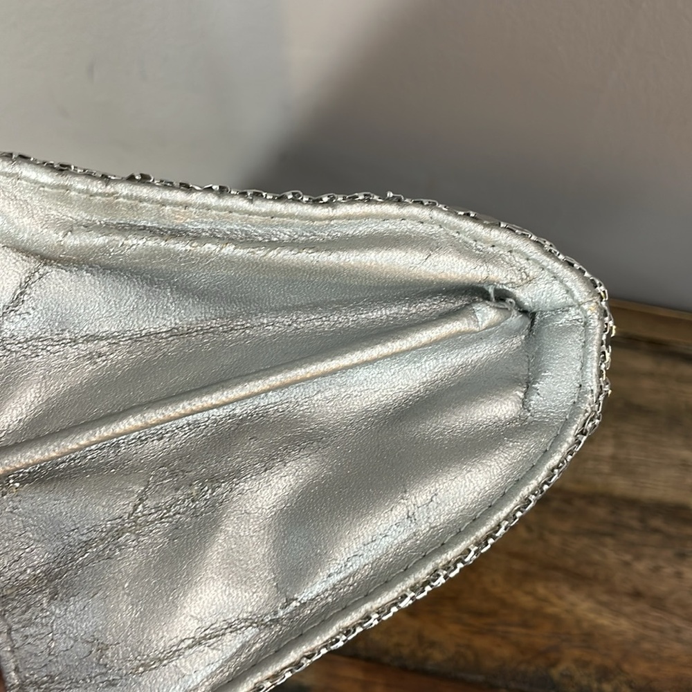 Mind Handbags Incorporated shiny silver clutch purse with chain - some staining - Picture 13 of 17